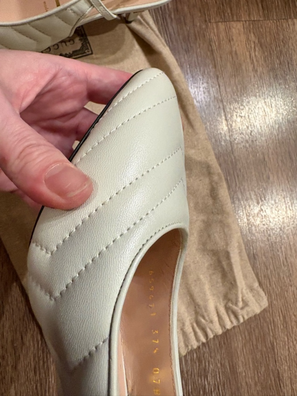 Gucci Matelasse Chevron Charlotte White Leather Slingback shoes Size 37.5 - Picture 8 of 9